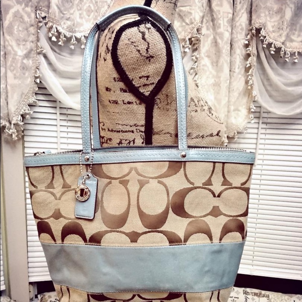 Coach Signature Blue Stripe Medium Shoulder Bag